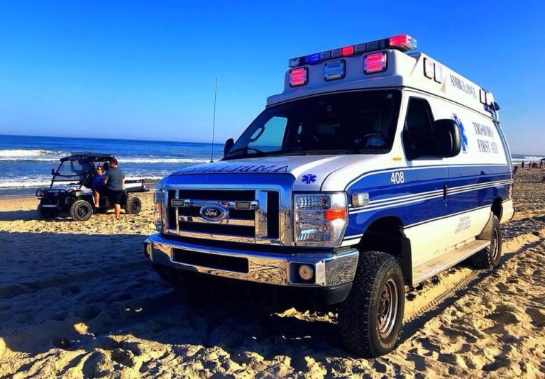 Ocean County EMS ambulance operating along the shore